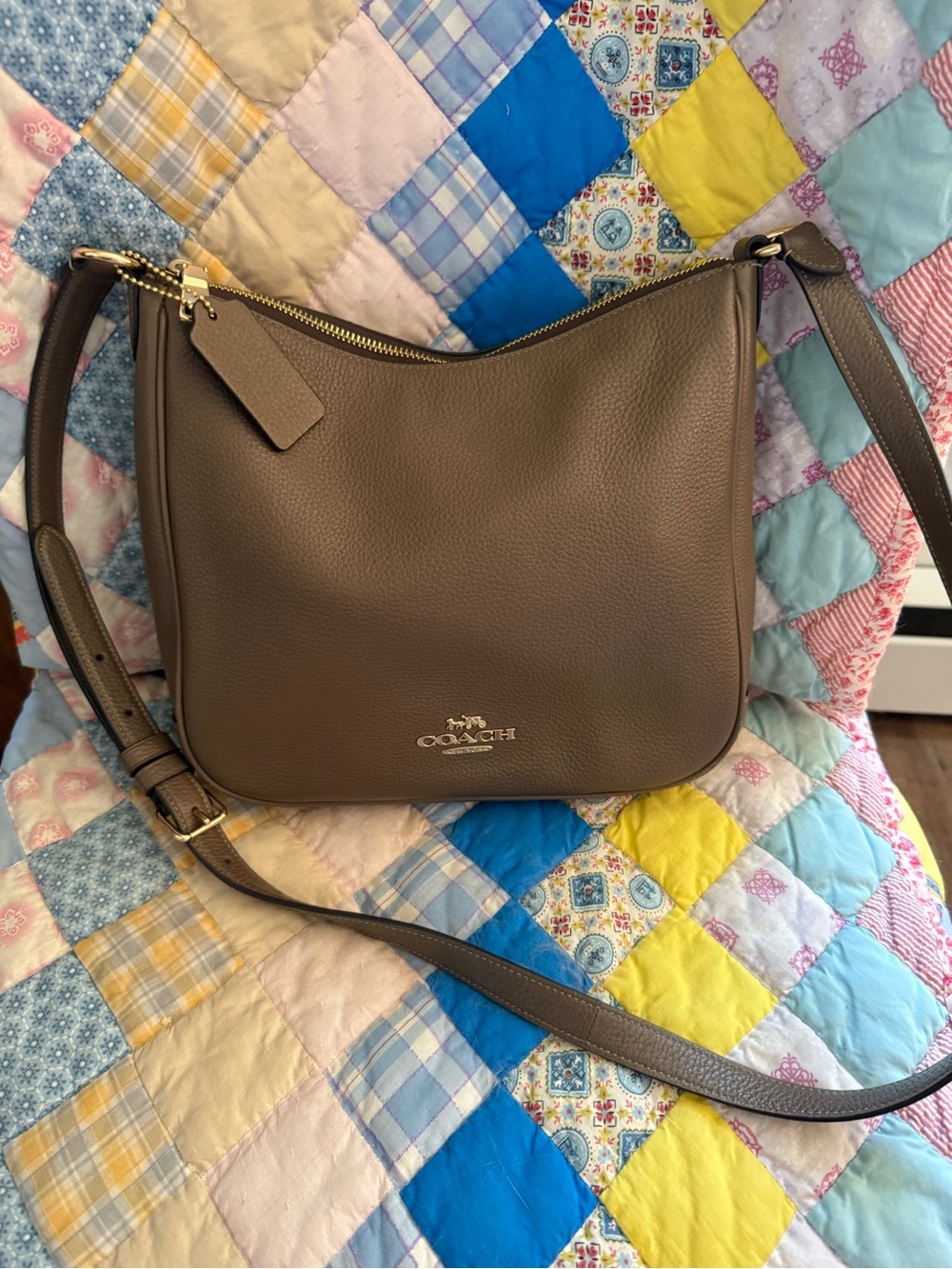 Coach Taupe Pebbled Leather Crossbody Hobo with Gold Hardware - Picture 3 of 4